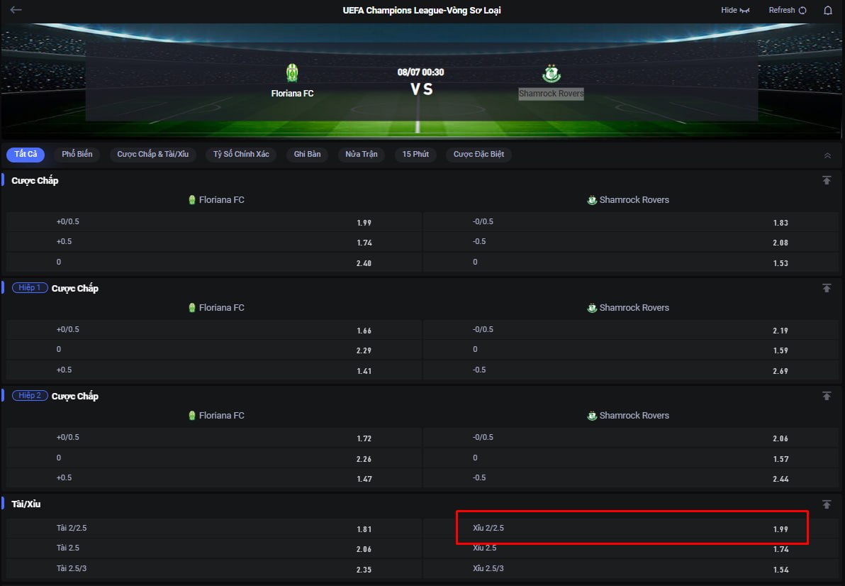 Floriana FC vs Shamrock Rovers