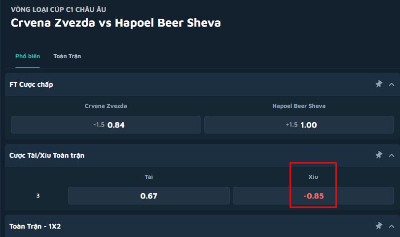 Crvena Zvezda vs Hapoel Beer Sheva