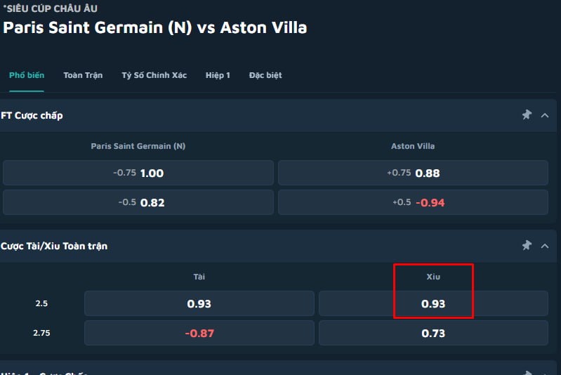 Paris Saint Germain vs Aston Villa