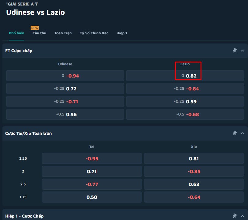 Udinese vs Lazio